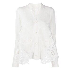 SACAI Paisley Lace Rib Knit Cardigan White Size 1/ Small